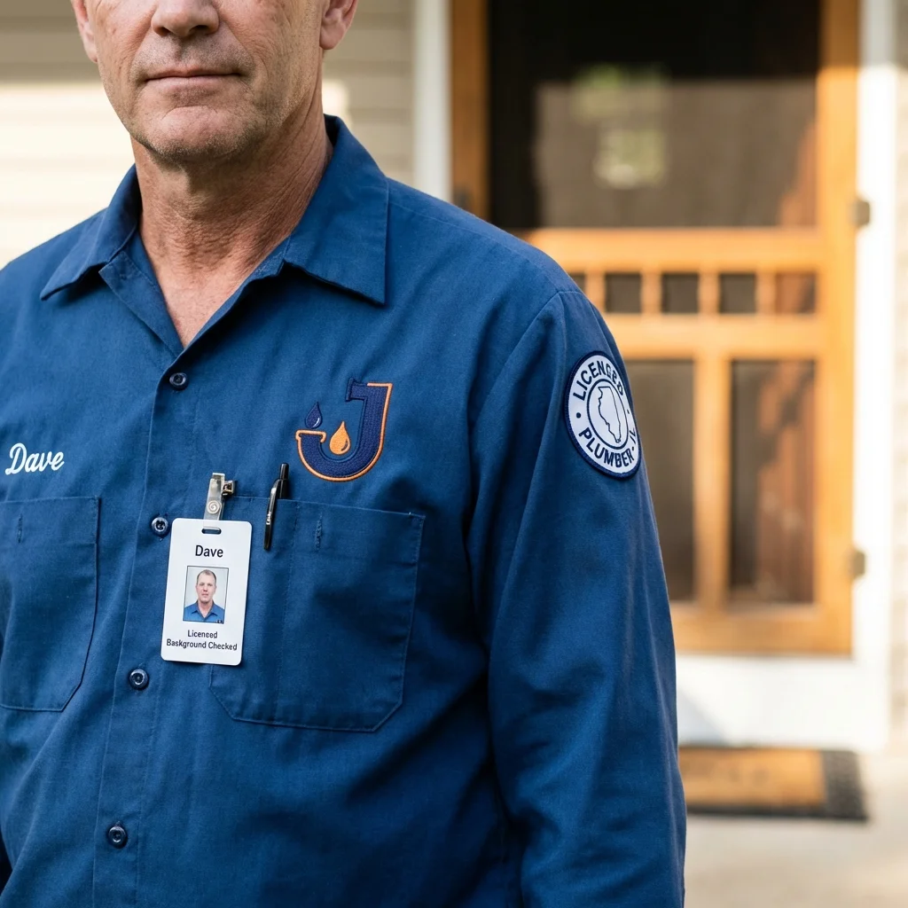 Licensed plumber showing ID badge in Swampscott, MA