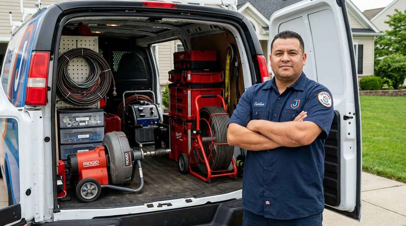 Professional drain cleaning equipment and Johns Plumbing LLC plumber in Swampscott