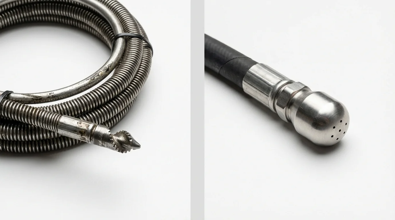 Drain snake cable and hydro jetting nozzle used for drain cleaning in Swampscott, MA