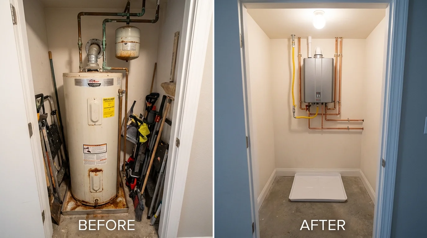 Tank water heater versus wall-mounted tankless unit comparison for Swampscott, MA homeowners