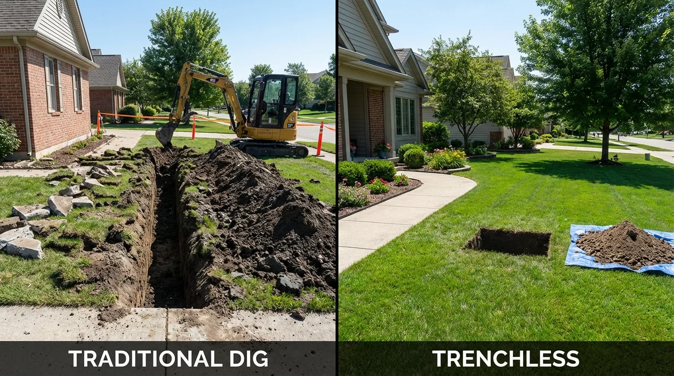 Trenchless sewer repair with minimal yard damage versus traditional excavation in Swampscott, MA